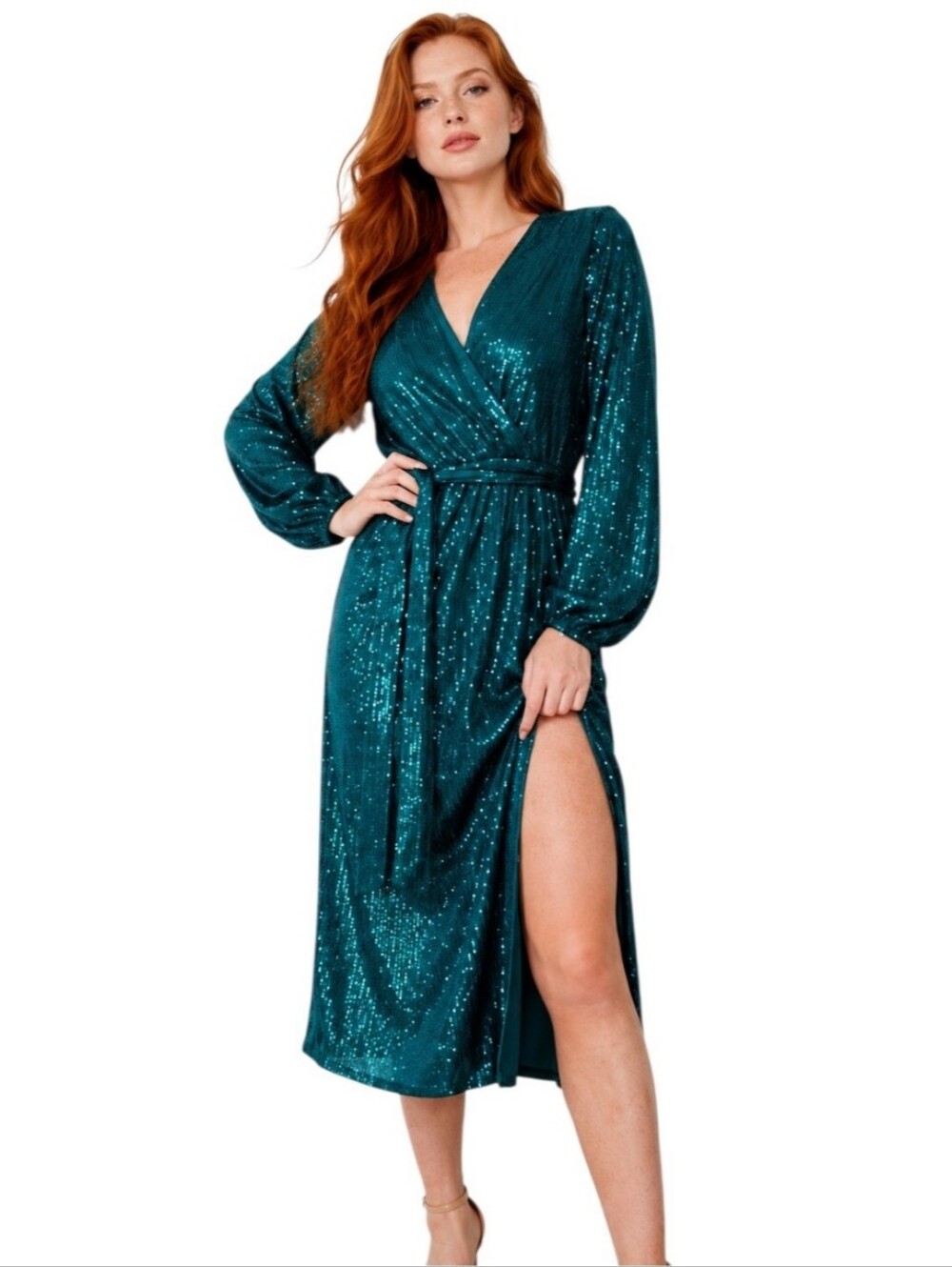 Missguided Green Sequined Midi Dress